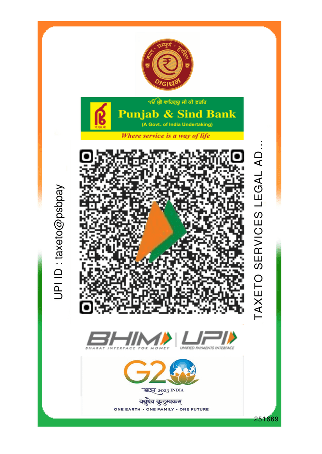 Taxeto UPI QR code for Punjab & Sind Bank